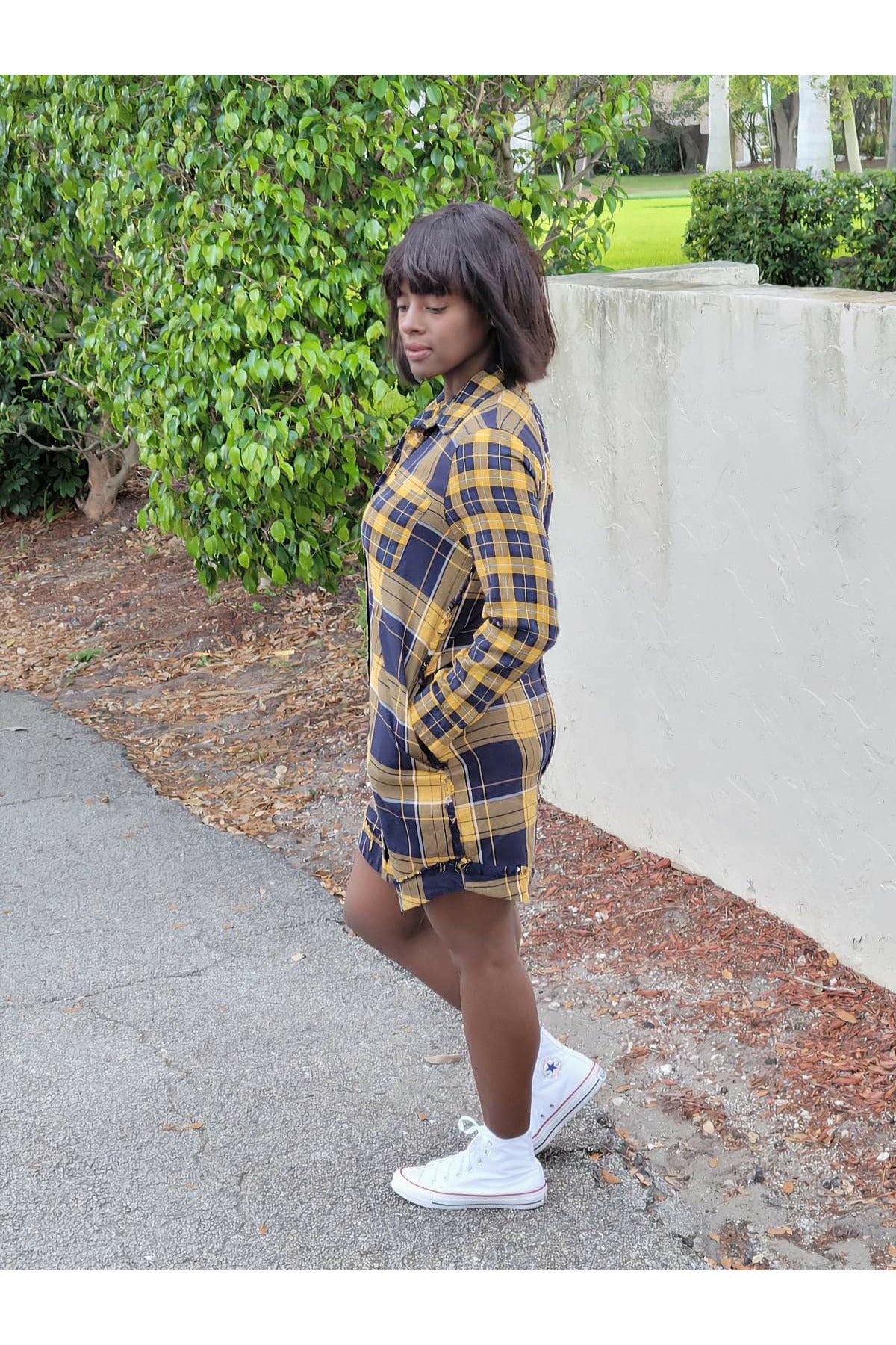 Yellow plaid dress